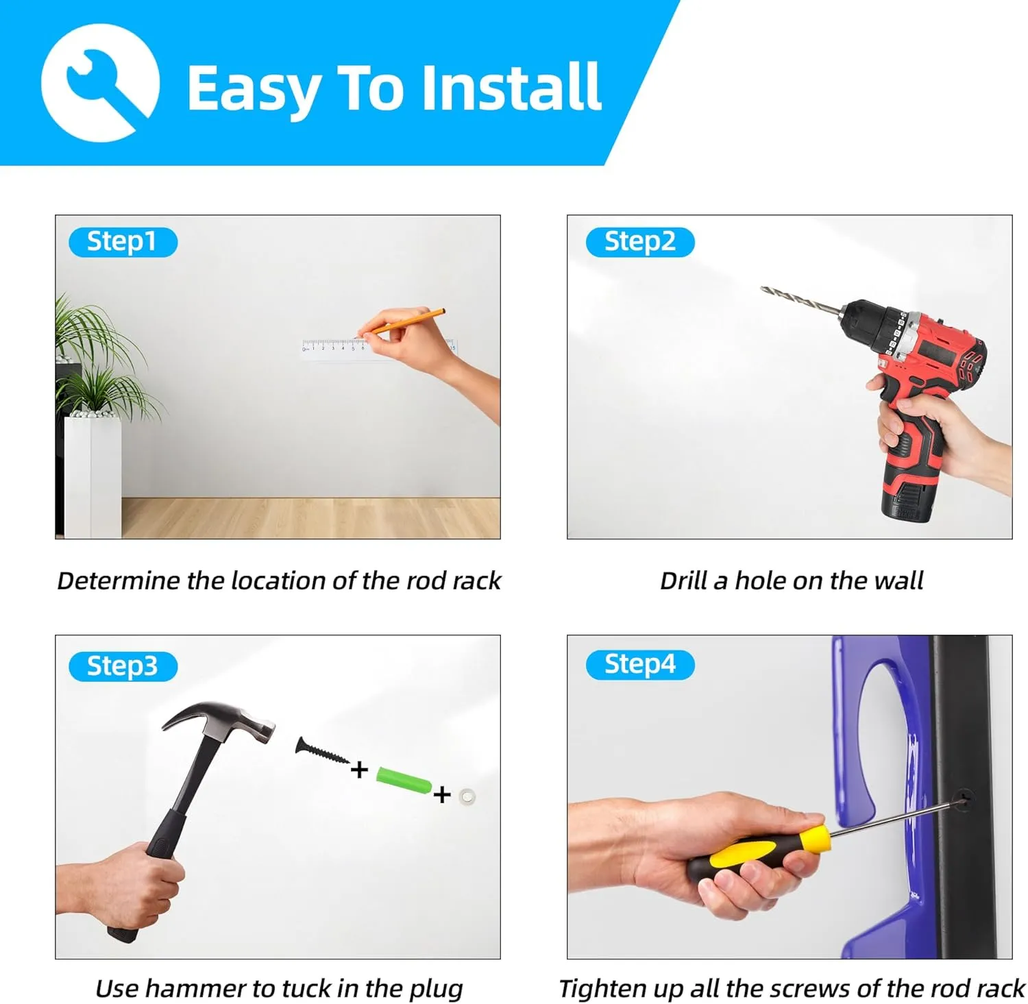 Horizontal Fishing Rod Holders for Garage, Durable Metal Fishing Pole Holders for Garage, Wall Ceiling Mounted Fishing Rod Rack, Premium Garage Organization for 10 Rods or Combos