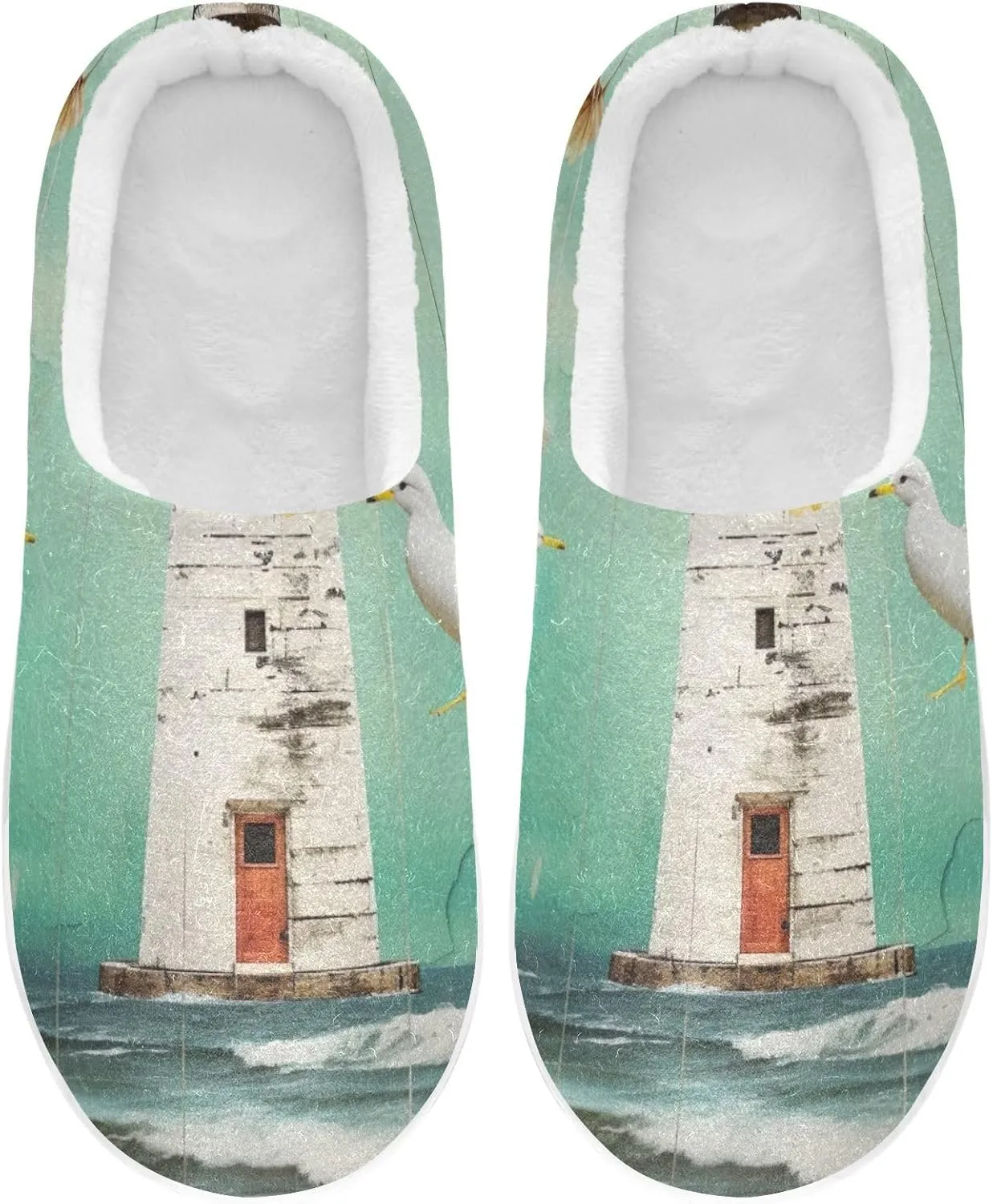 House Fuzzy Slippers Lighthouse Beach Seagull Anti-Slip Warm Shoes for Womens & Men 20853271