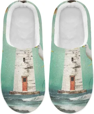 House Fuzzy Slippers Lighthouse Beach Seagull Anti-Slip Warm Shoes for Womens & Men 20853271