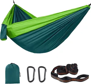 HUHJYUGE Camping Hammock, Double Hammock, Portable Hammock with Tree Straps, with Side Pocket & Carry Bag, Great for Hiking, Backpacking, Hunting, Outdoor, Beach, Camping (A)