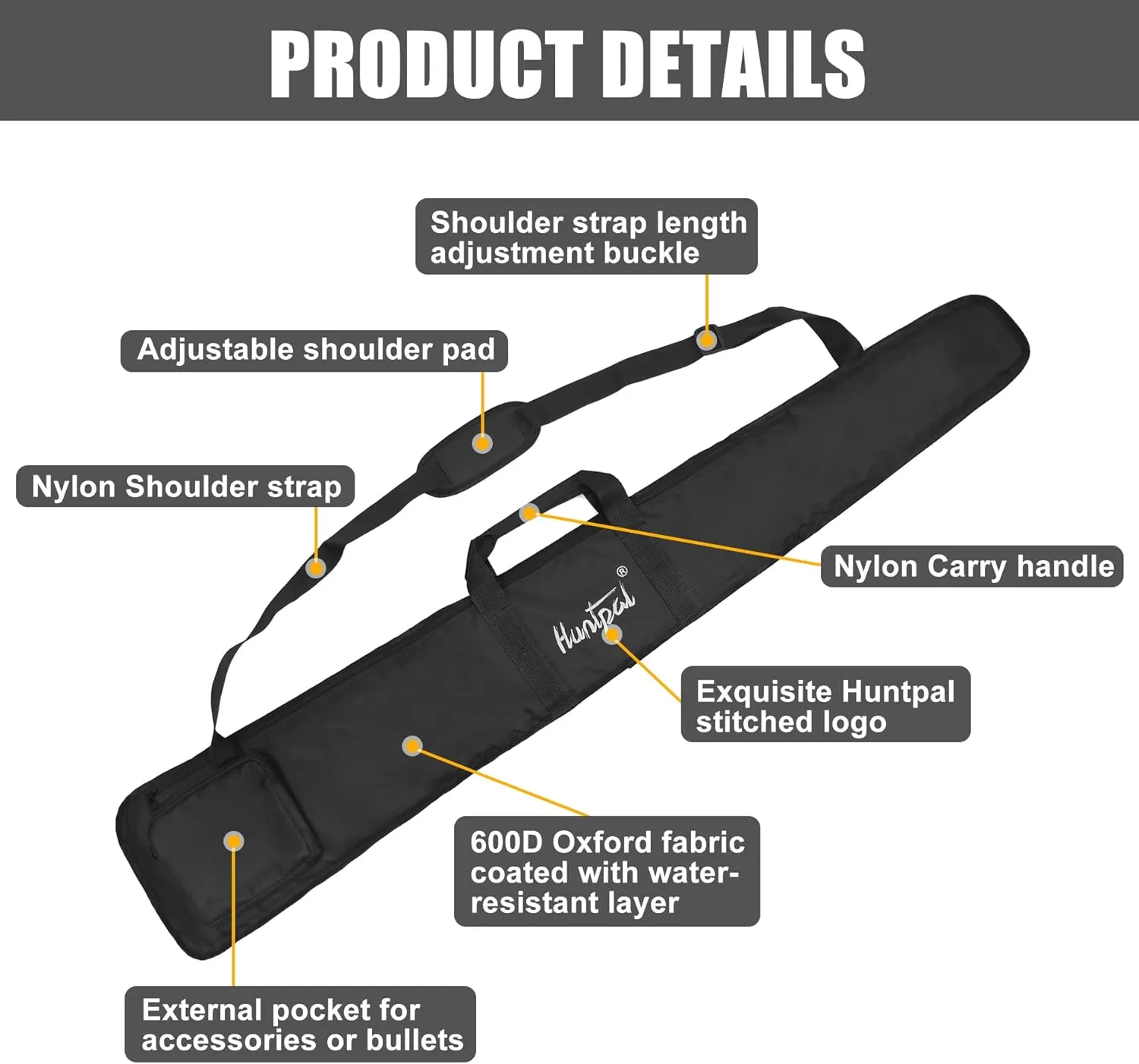 HUNTPAL 52" Soft Gun Case – Water-Resistant Rifle & Tactical Shotgun Bag with Zipper Closure, External Accessory Pocket, Portable Handle & Adjustable Shoulder Strap for Secure Storage & Transportation