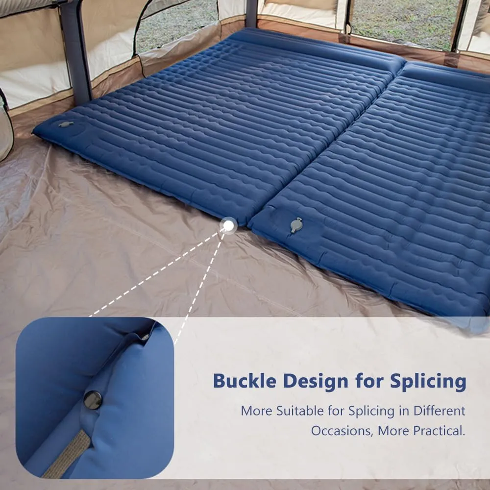 HXBER Double Self Inflating Sleeping Pad Camping Bed for Adults with Built-in Foot Pump and Pillows Self-Inflating Portable Camping Bed for Backpacking and Hiking