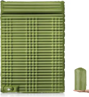 HXBER Double Self Inflating Sleeping Pad Camping Bed for Adults with Built-in Foot Pump and Pillows Self-Inflating Portable Camping Bed for Backpacking and Hiking