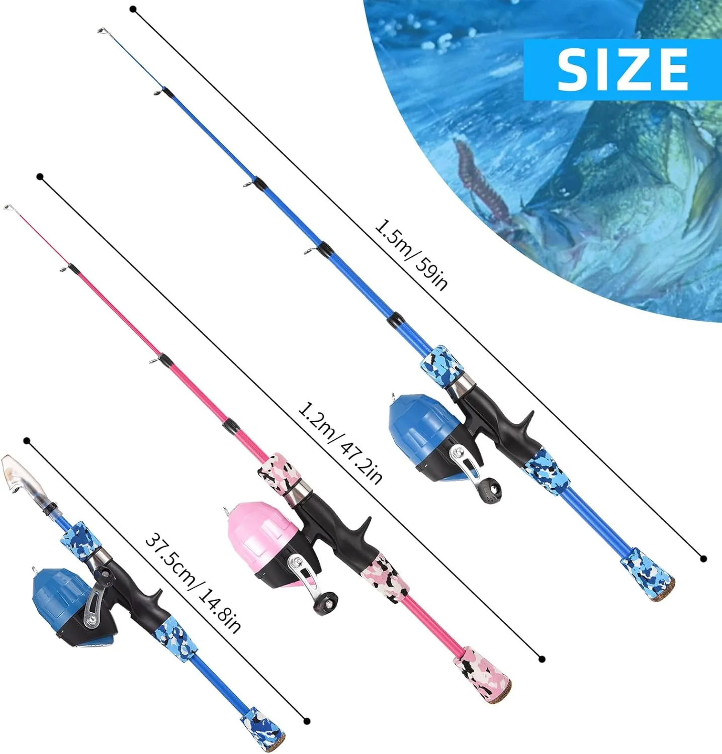 HXBER Fishing Pole Telescopic Fishing Rod and Reel Combo Kit with Fishing Lures Fishing Lines Fishing Hooks