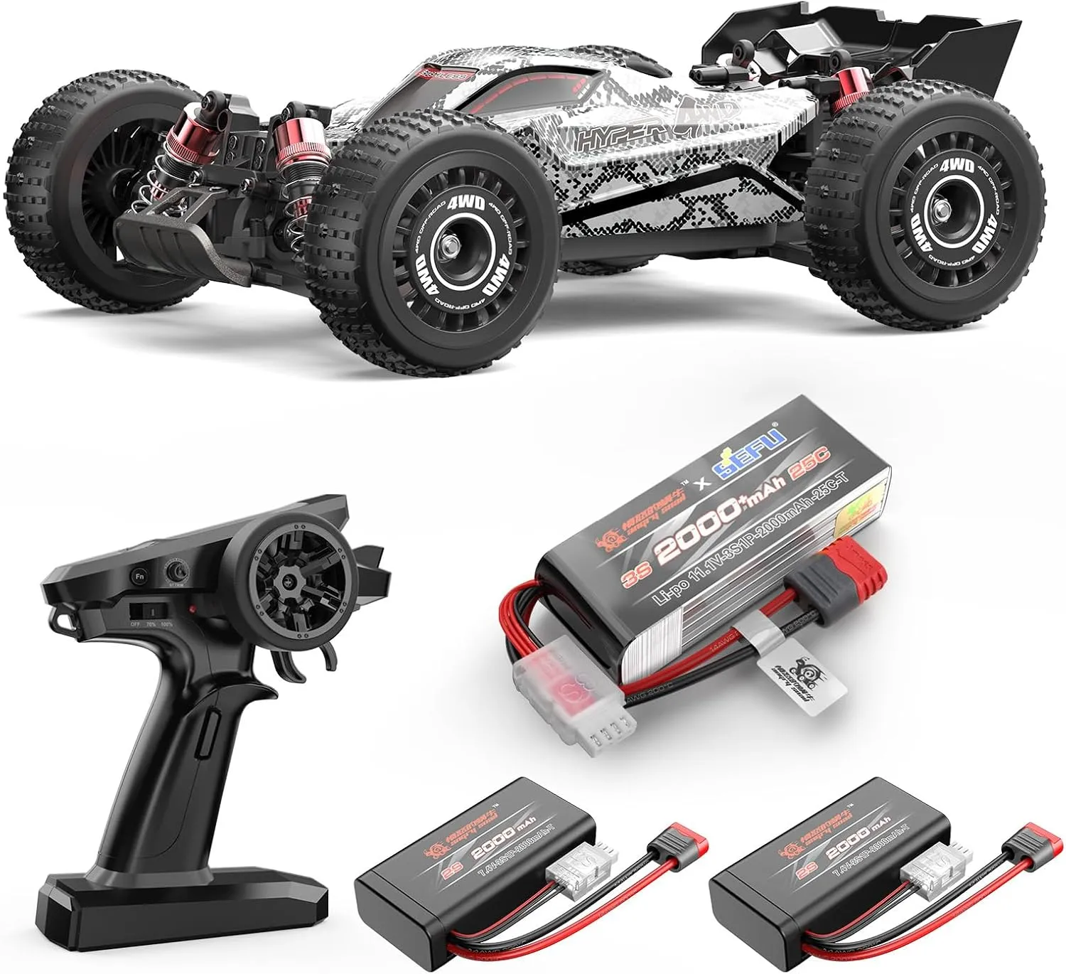 HYPER GO H16PL 1/16 RTR Brushless Buggy, Fast RC Car for Adults, Max 38 mph Racing High Speed (2 x 2S Batteries and 1 x 3S Lipo Battery Included, 3S Charging Cable Included)