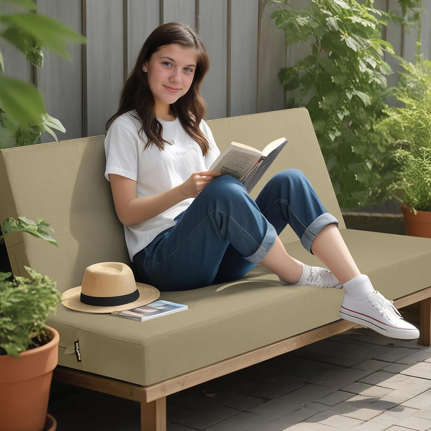 idee-home Outdoor Bench Cushion Waterproof, Bench Cushions for Outdoor Furniture, Patio Porch Swing Replacement Seat Pad with Ties for Garden Backyard, 42 x 18 Inch