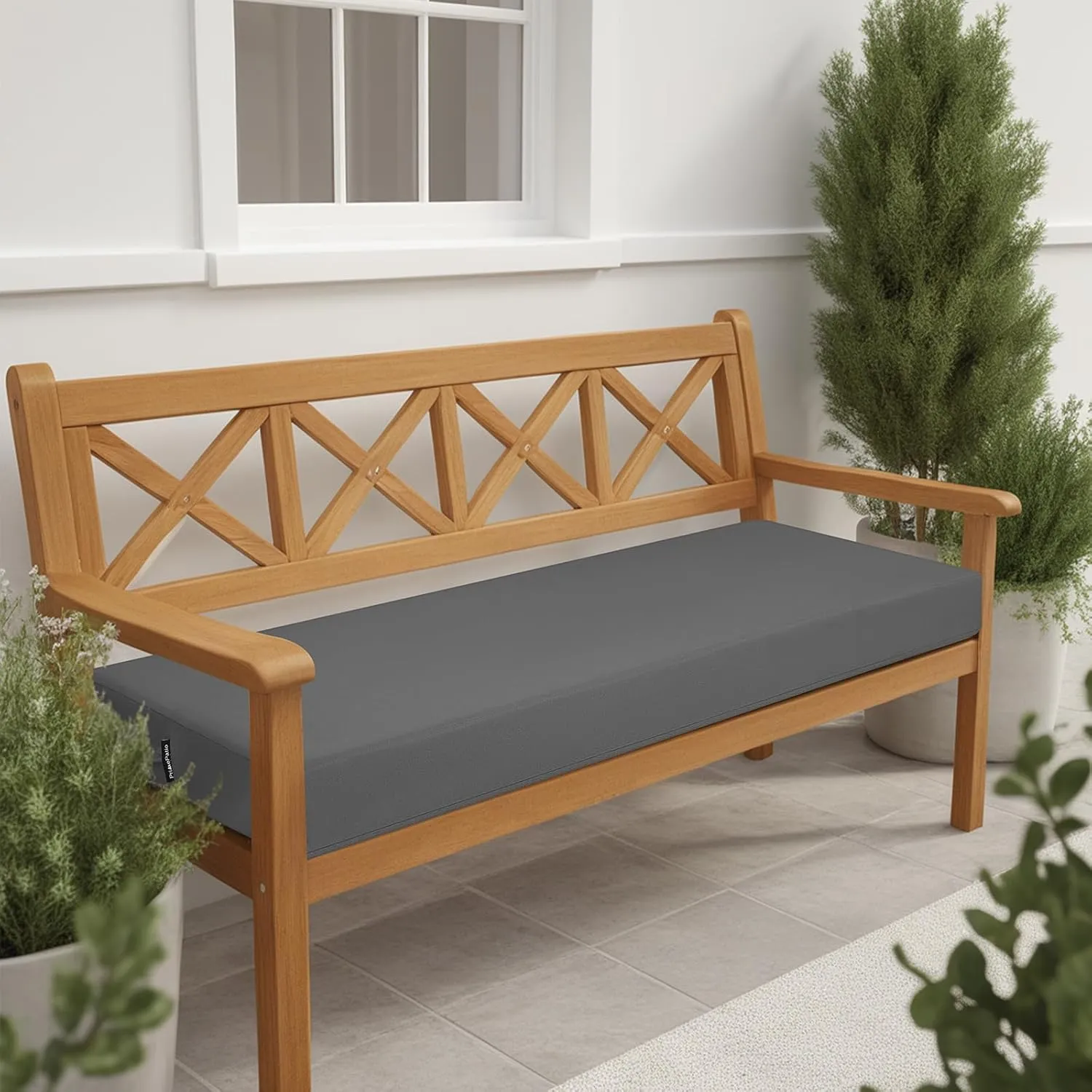 idee-home Outdoor Bench Cushion Waterproof, Bench Cushions for Outdoor Furniture, Patio Porch Swing Replacement Seat Pad with Ties for Garden Backyard, 48 x 18 Inch Dark Grey