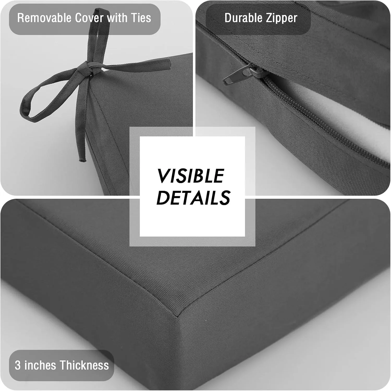 idee-home Outdoor Bench Cushion Waterproof, Bench Cushions for Outdoor Furniture, Patio Porch Swing Replacement Seat Pad with Ties for Garden Backyard, 48 x 18 Inch Dark Grey