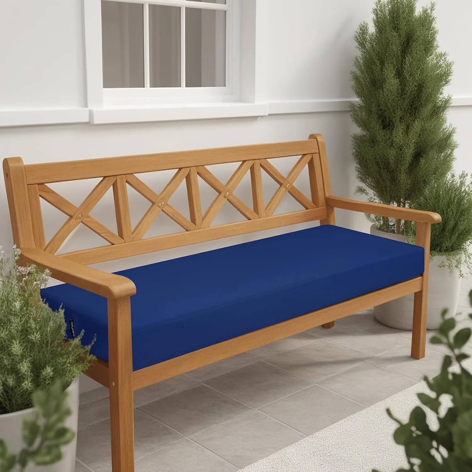 idee-home Outdoor Bench Cushion Waterproof, Bench Cushions for Outdoor Furniture, Patio Porch Swing Replacement Seat Pad with Ties for Garden Backyard, 48 x 18 Inch Navy Blue