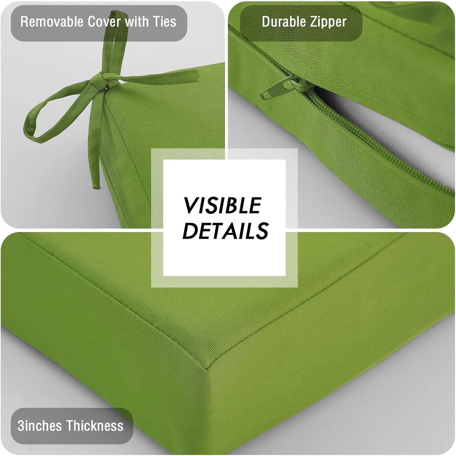 idee-home Outdoor Chair Cushions Set of 2, Waterproof Outdoor Seat Cushions for Patio Furniture, Outside Replacement Chair Pad with Ties for Lawn Deck Porch, 19 x 19 Green