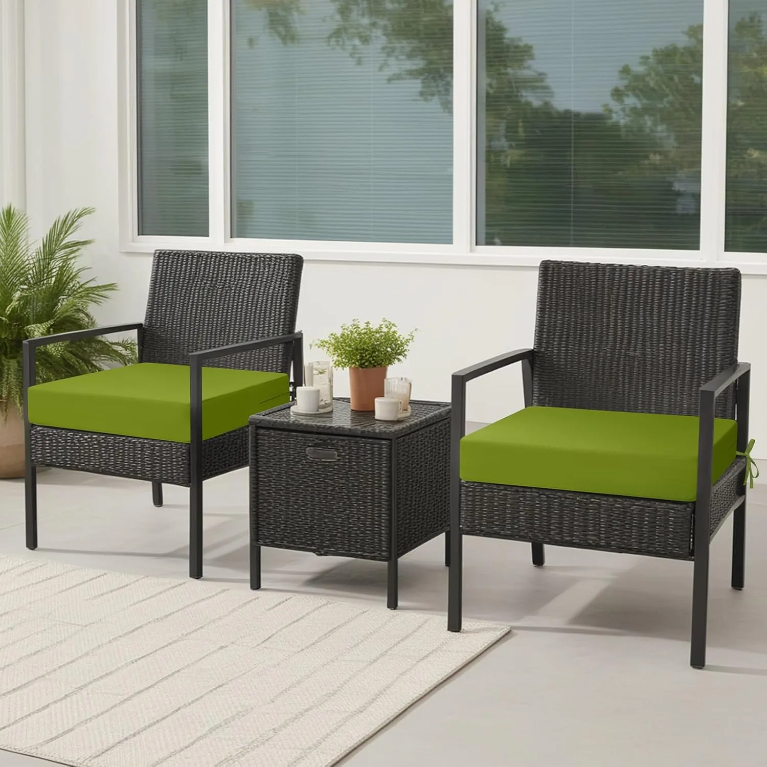 idee-home Outdoor Chair Cushions Set of 2, Waterproof Outdoor Seat Cushions for Patio Furniture, Outside Replacement Chair Pad with Ties for Lawn Deck Porch, 19 x 19 Green