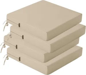 idee-home Outdoor Chair Cushions Set of 4, Waterproof Outdoor Seat Cushions for Patio Furniture, Outside Replacement Chair Pad with Ties for Lawn Deck Porch, 19 x 19 Beige