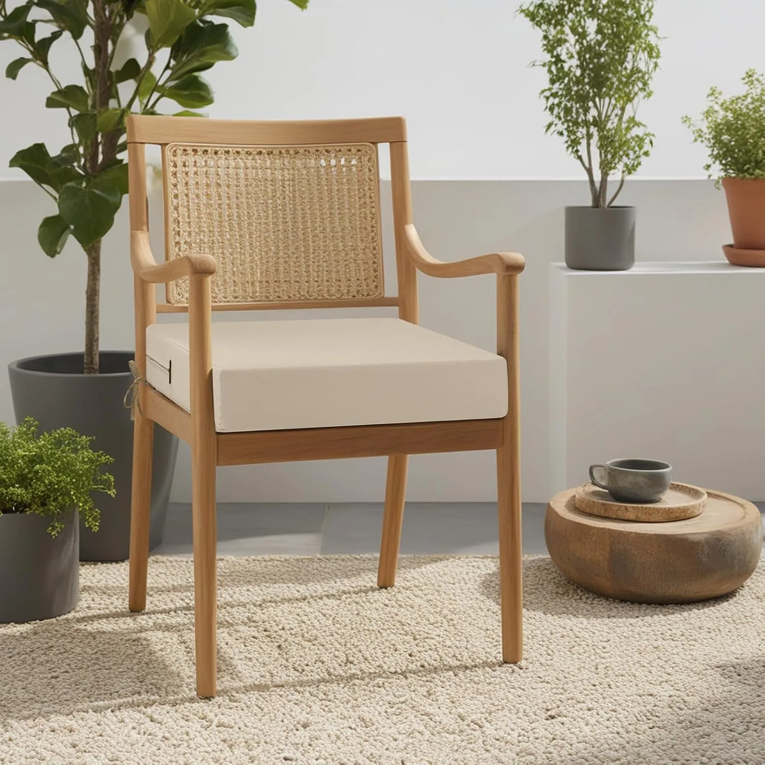 idee-home Outdoor Chair Cushions Set of 4, Waterproof Outdoor Seat Cushions for Patio Furniture, Outside Replacement Chair Pad with Ties for Lawn Deck Porch, 19 x 19 Beige