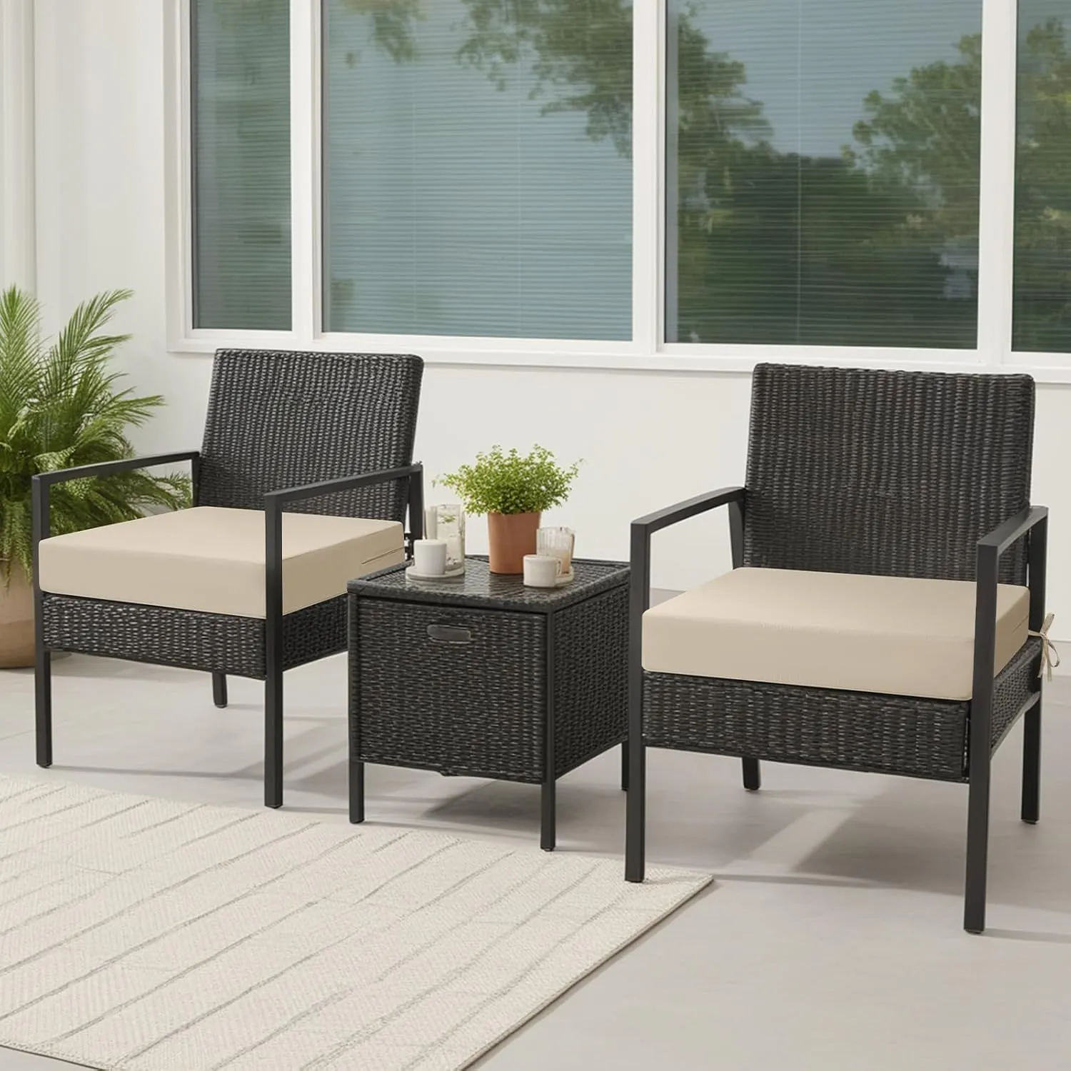 idee-home Outdoor Chair Cushions Set of 4, Waterproof Outdoor Seat Cushions for Patio Furniture, Outside Replacement Chair Pad with Ties for Lawn Deck Porch, 19 x 19 Beige