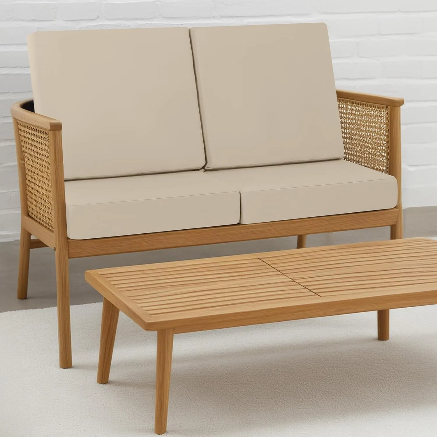 idee-home Outdoor Chair Cushions Set of 4, Waterproof Outdoor Seat Cushions for Patio Furniture, Outside Replacement Chair Pad with Ties for Lawn Deck Porch, 19 x 19 Beige