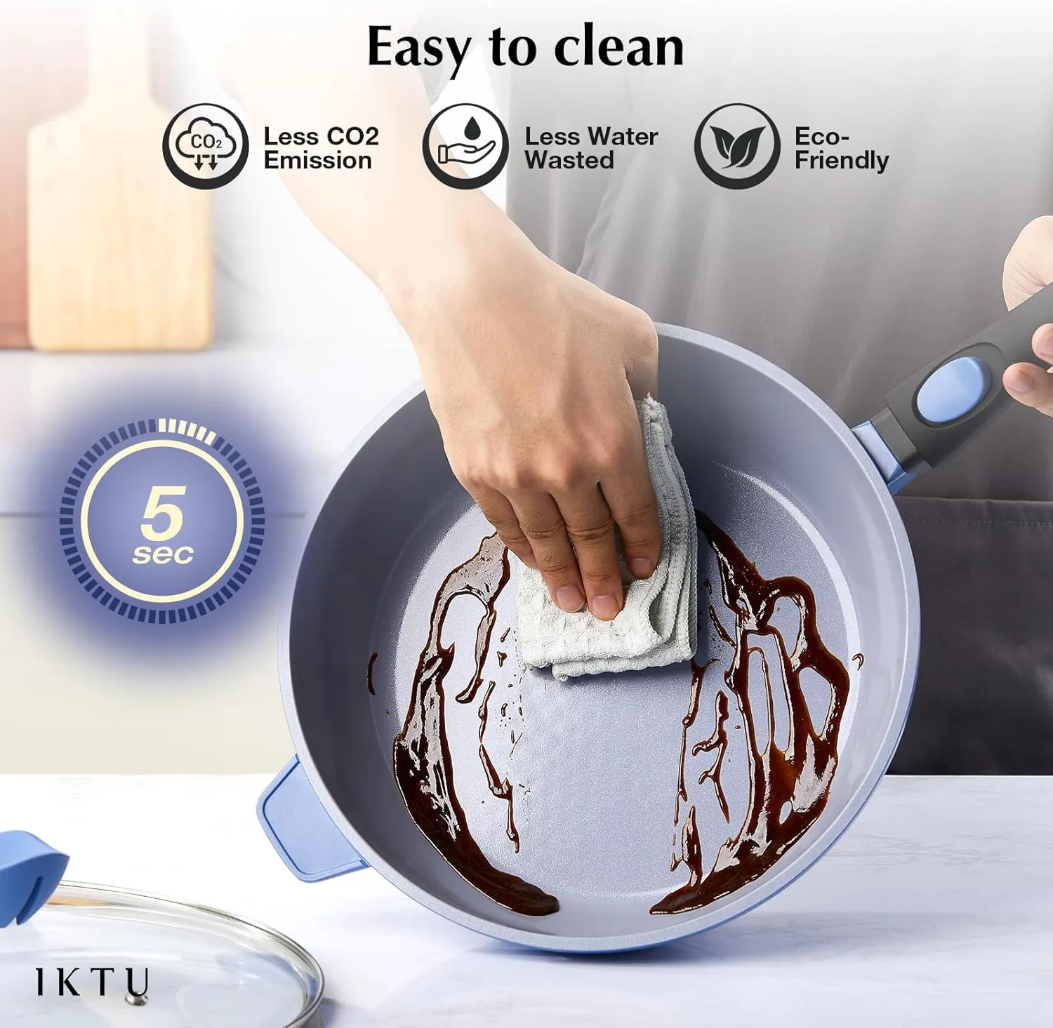 IKTU Ceramic Nonstick Deep Frying Pan, 11Inch Nonstick 4Qt Saute Pan with Helper Handle and Lid, Large Skillet Pan Induction Cookware with Detachable Handle, PFAS PFOA & PTFE Free