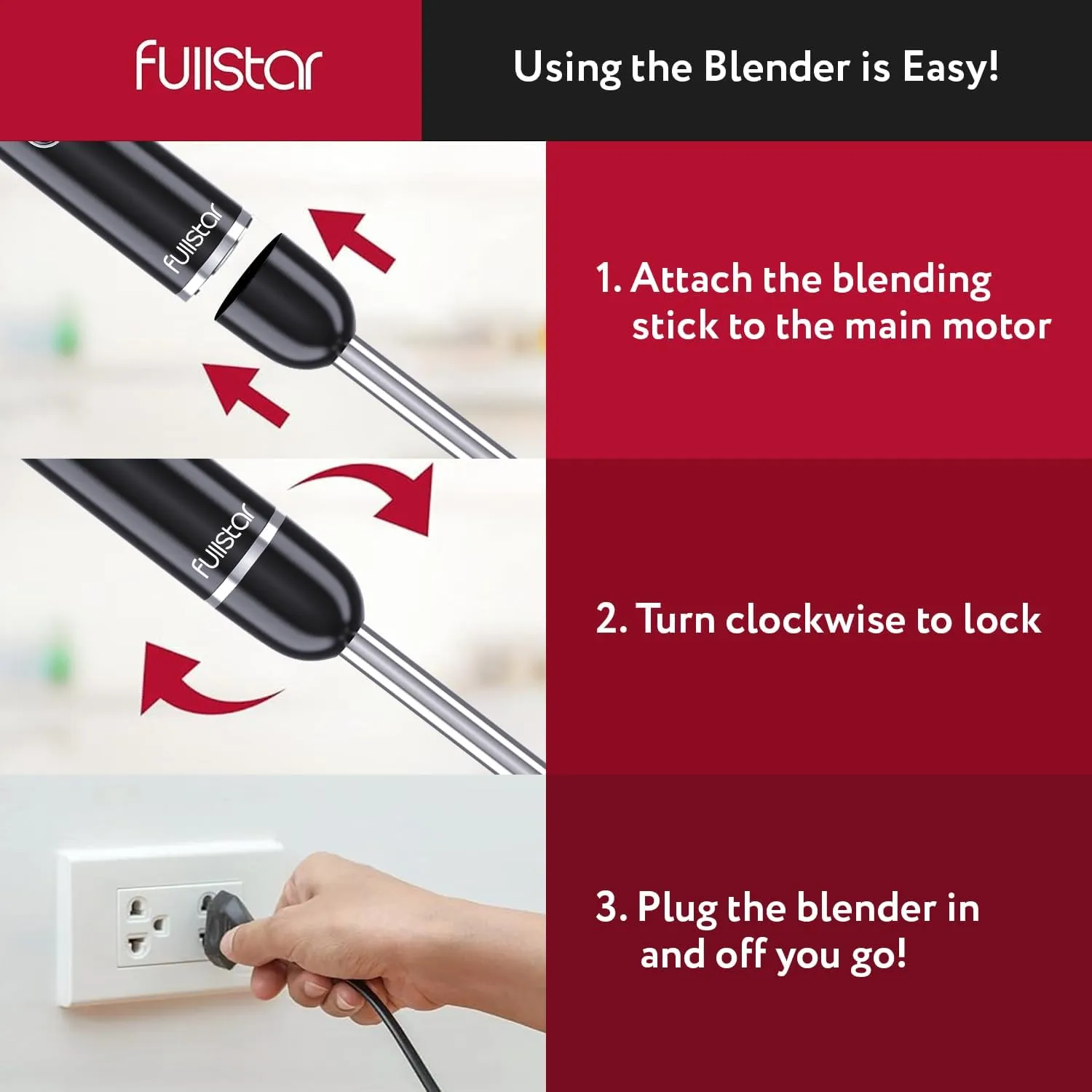 Immersion Blender Set, 300W Handheld Electric Hand Mixer, Smoothie Blender (300W, Black)
