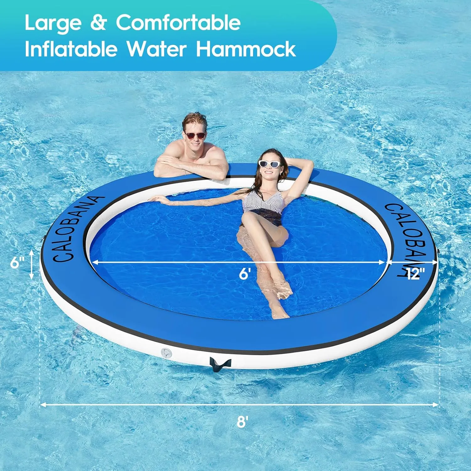 Inflatable Floating Dock Platform, Multi-People Round Water Hammock lsland Raft Tanning Float with Carrying Bag for Pool Lake Beach Party