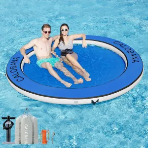 Inflatable Floating Dock Platform, Multi-People Round Water Hammock lsland Raft Tanning Float with Carrying Bag for Pool Lake Beach Party