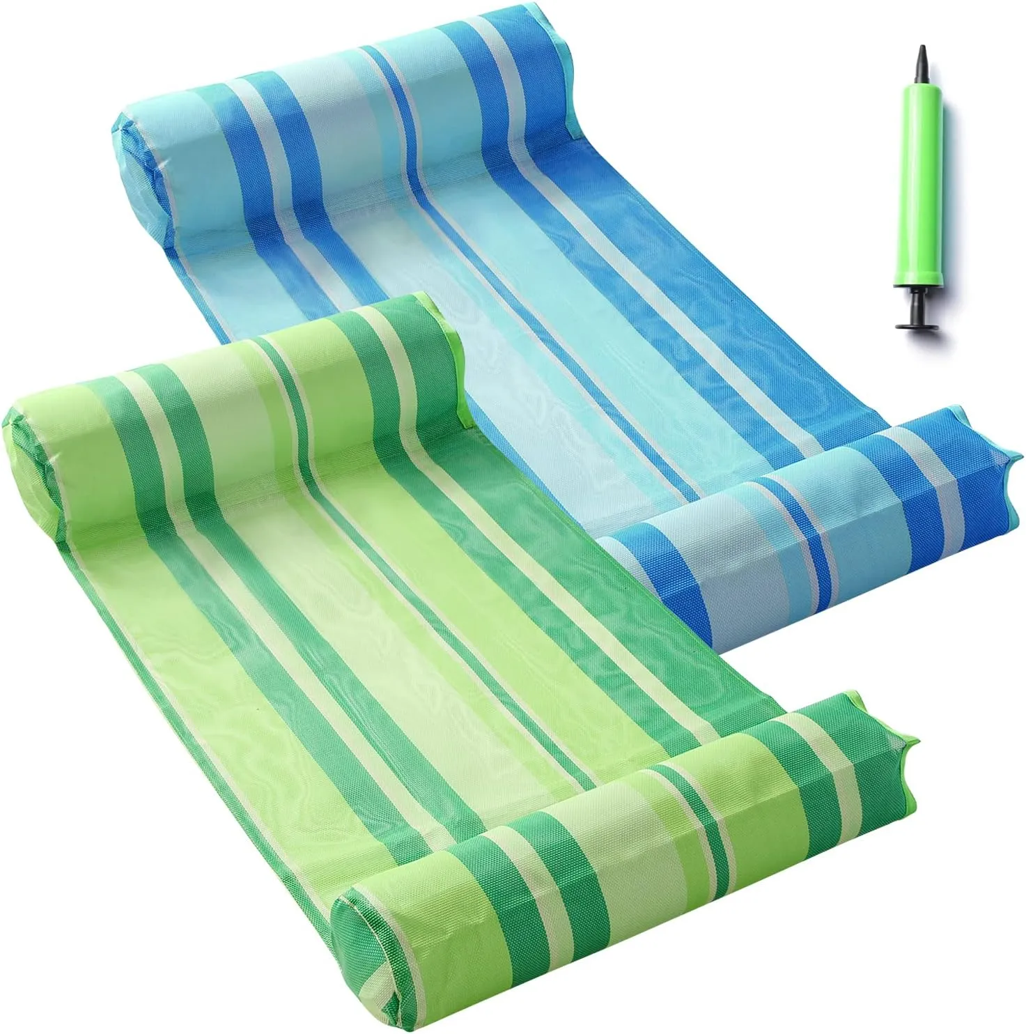Inflatable Pool Floats, 2 Pack Multi-Purpose Swimming Pool Hammock (Saddle, Lounge Chair, Hammock, Drifter) Pool Toys Lounger, Portable Water Hammock Lounge (Emeraldgreen and SapphireBlue)