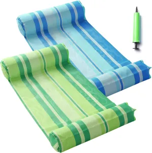 Inflatable Pool Floats, 2 Pack Multi-Purpose Swimming Pool Hammock (Saddle, Lounge Chair, Hammock, Drifter) Pool Toys Lounger, Portable Water Hammock Lounge (Emeraldgreen and SapphireBlue)