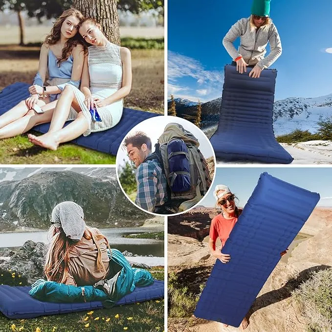 Inflating Sleeping Pad for Camping.LORPECT 4.5 in Thick Sleeping Mat .Compact Waterproof Camping Air Mattress with Pillow.Foot Pressure Inflatable Camping Pads for Backpacking & Hiking.Grey (Blue)