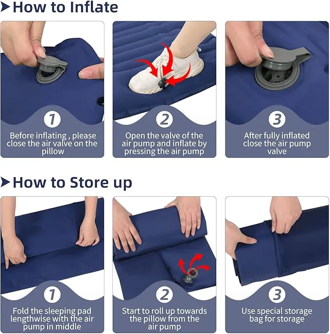 Inflating Sleeping Pad for Camping.LORPECT 4.5 in Thick Sleeping Mat .Compact Waterproof Camping Air Mattress with Pillow.Foot Pressure Inflatable Camping Pads for Backpacking & Hiking.Grey (Blue)