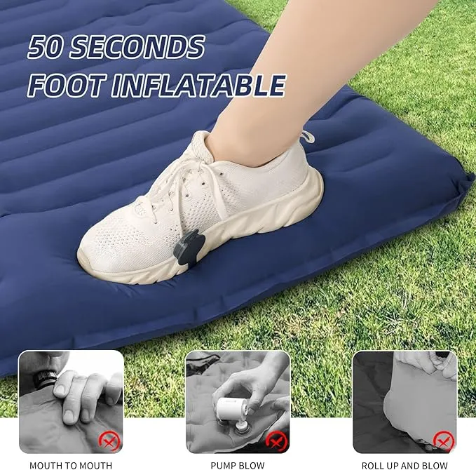 Inflating Sleeping Pad for Camping.LORPECT 4.5 in Thick Sleeping Mat .Compact Waterproof Camping Air Mattress with Pillow.Foot Pressure Inflatable Camping Pads for Backpacking & Hiking.Grey (Blue)