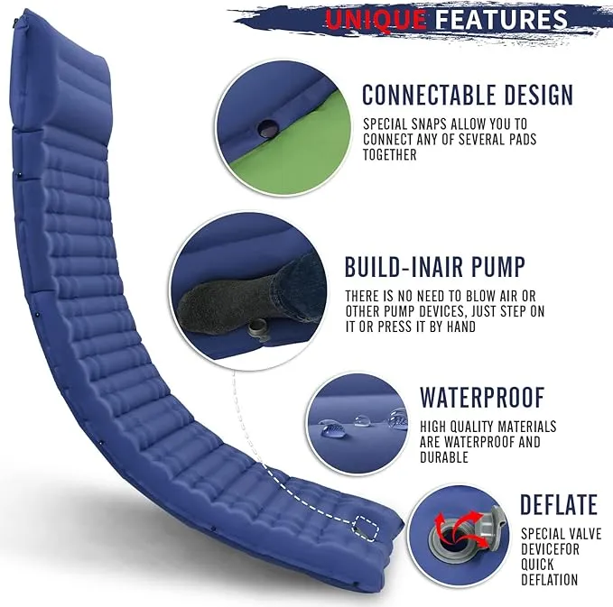 Inflating Sleeping Pad for Camping.LORPECT 4.5 in Thick Sleeping Mat .Compact Waterproof Camping Air Mattress with Pillow.Foot Pressure Inflatable Camping Pads for Backpacking & Hiking.Grey (Blue)