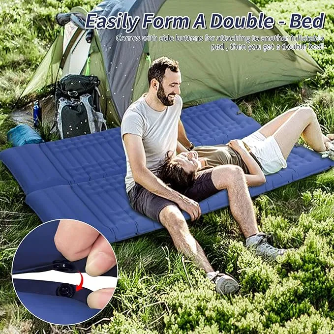 Inflating Sleeping Pad for Camping.LORPECT 4.5 in Thick Sleeping Mat .Compact Waterproof Camping Air Mattress with Pillow.Foot Pressure Inflatable Camping Pads for Backpacking & Hiking.Grey (Blue)