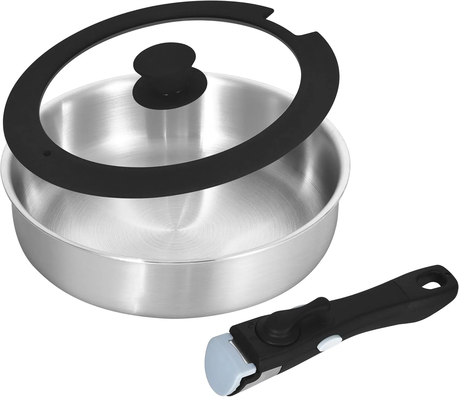 Inqibee Tri-ply Stainless Steel 3 QT Sauté Pan with Lid and Detachable Handle,10 Inch Deep Frying Pan for Home & RV Camping,Induction Pans,Dishwasher and Oven Safe