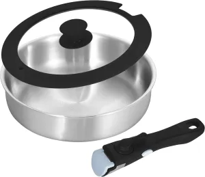 Inqibee Tri-ply Stainless Steel 3 QT Sauté Pan with Lid and Detachable Handle,10 Inch Deep Frying Pan for Home & RV Camping,Induction Pans,Dishwasher and Oven Safe