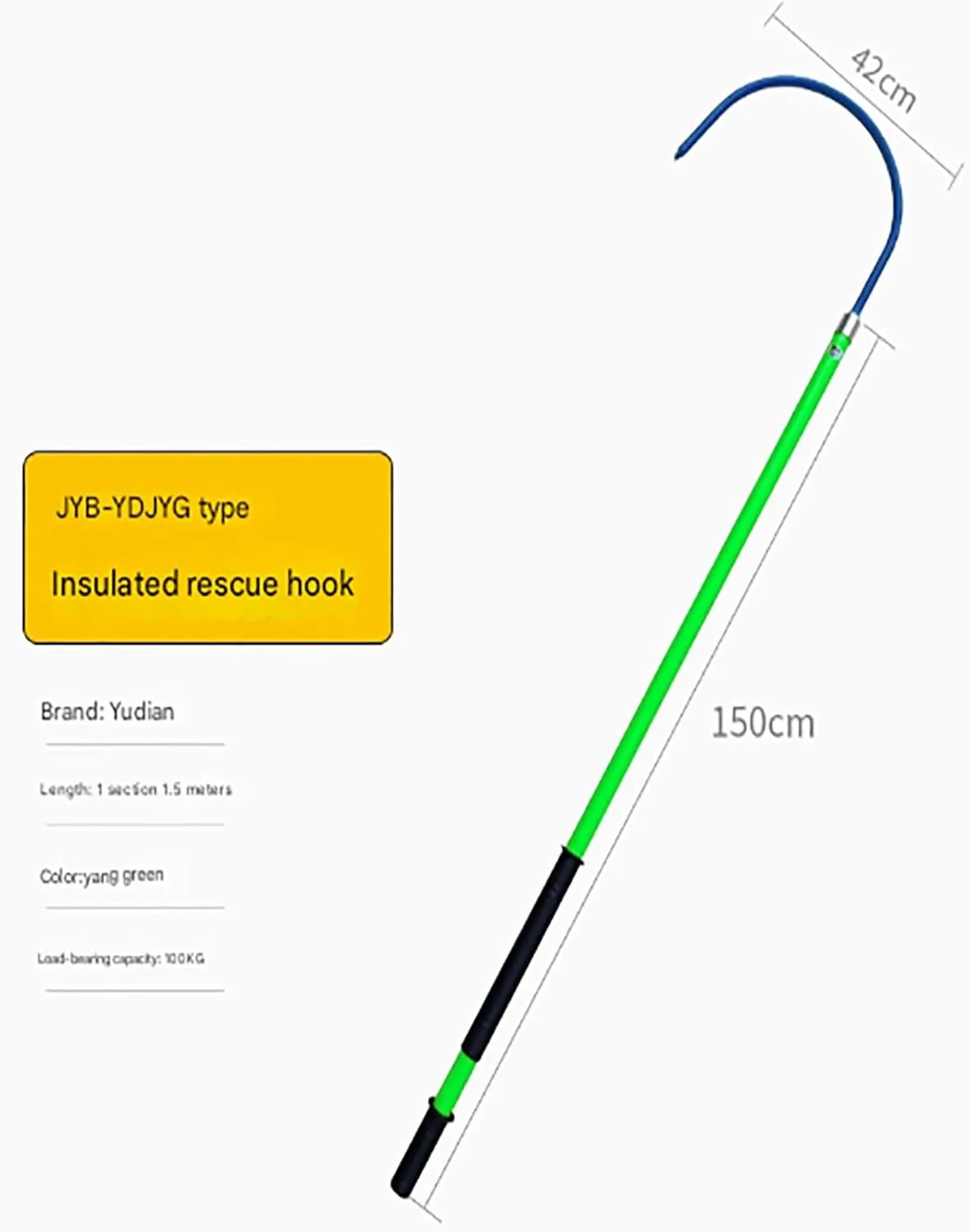 Insulated Rescue Hook Electrical Safety Life Hook,Portable high Voltage Electrical Safety Tool Fiberglass Rescue Pull Rod(150cm)