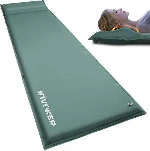 INVOKER Camping Sleeping pad - Self-Inflating 2inch Thick FexFoam Camping Mat,Ultralight&Compact Air Mattress Fast Inflatable for Traveling Backpacking Hiking Tent - Built-in Contour Pillow(Green)