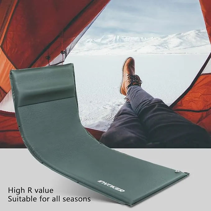 INVOKER Camping Sleeping pad - Self-Inflating 2inch Thick FexFoam Camping Mat,Ultralight&Compact Air Mattress Fast Inflatable for Traveling Backpacking Hiking Tent - Built-in Contour Pillow(Green)