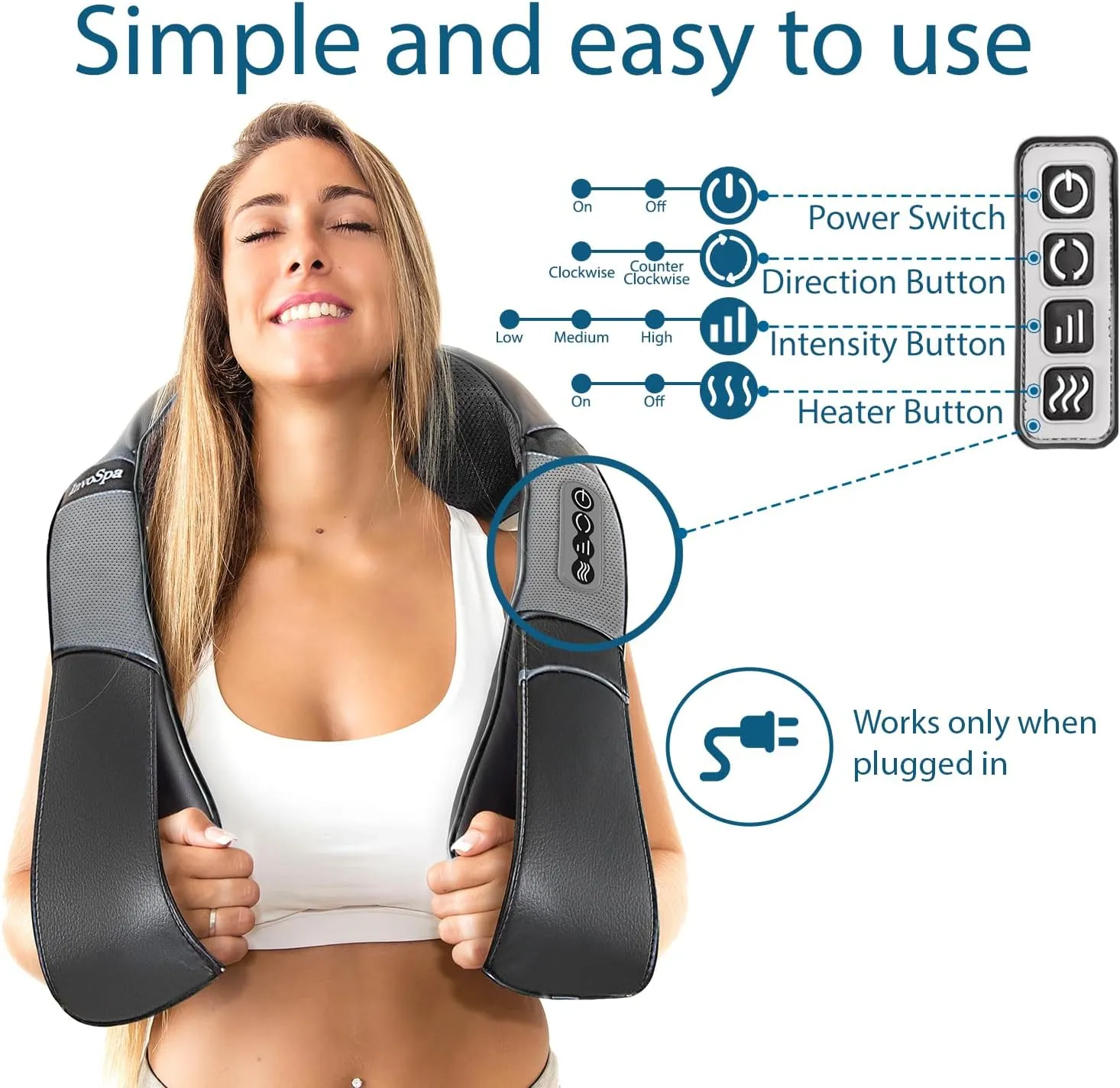 InvoSpa Shiatsu Back Shoulder and Neck Massager with Heat - Deep Tissue Kneading Pillow Massage - Back Massager, Shoulder Massager, Electric Full Body Massager
