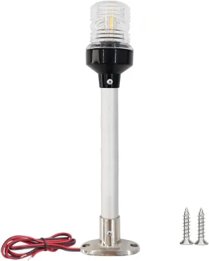 ISURE MARINE 12 inch 3 Nautical Mile Boat Anchor Light All Around LED Fixed Mount Navigation Light With Stainless Steel Base and Tube, 12-24 VDC