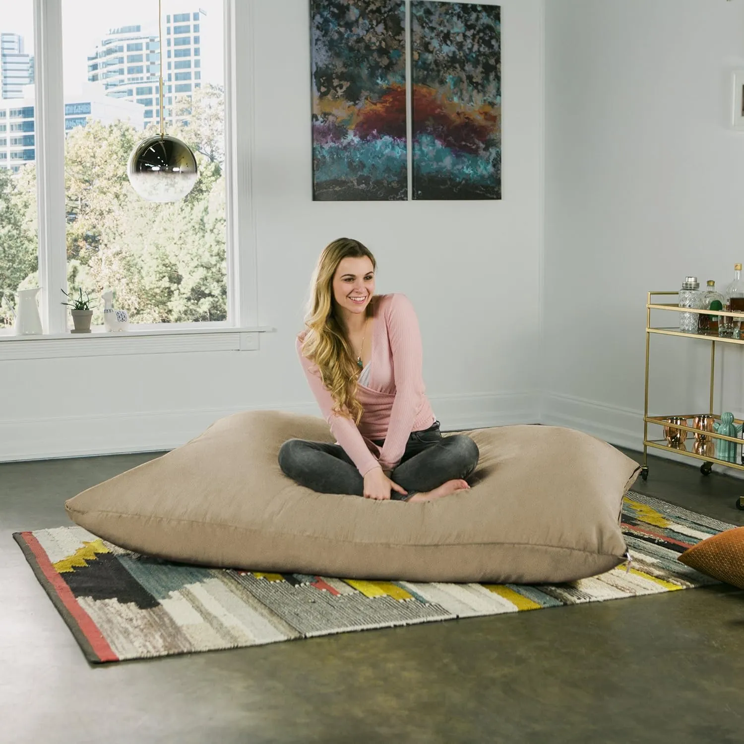 Jaxx Pillow Saxx 5.5-Foot - Huge Bean Bag Floor Pillow and Lounger, Camel