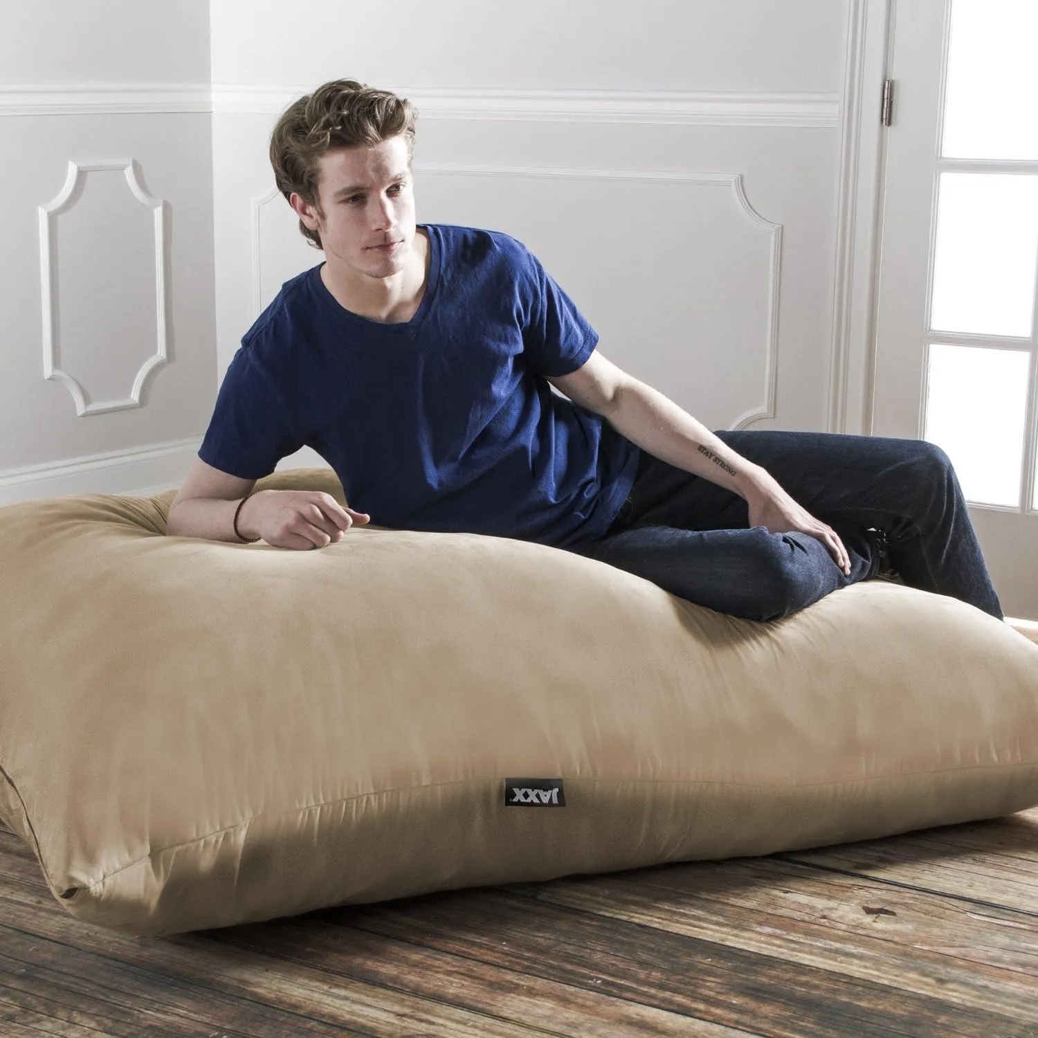 Jaxx Pillow Saxx 5.5-Foot - Huge Bean Bag Floor Pillow and Lounger, Camel