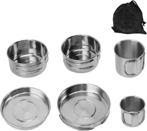 JUOPZKENN 6PCS Portable Cookware Set Rapid Heating Outdoor Cookware Set 304 Stainless Steel Efficient Easy to Clean Multifunctional Tableware