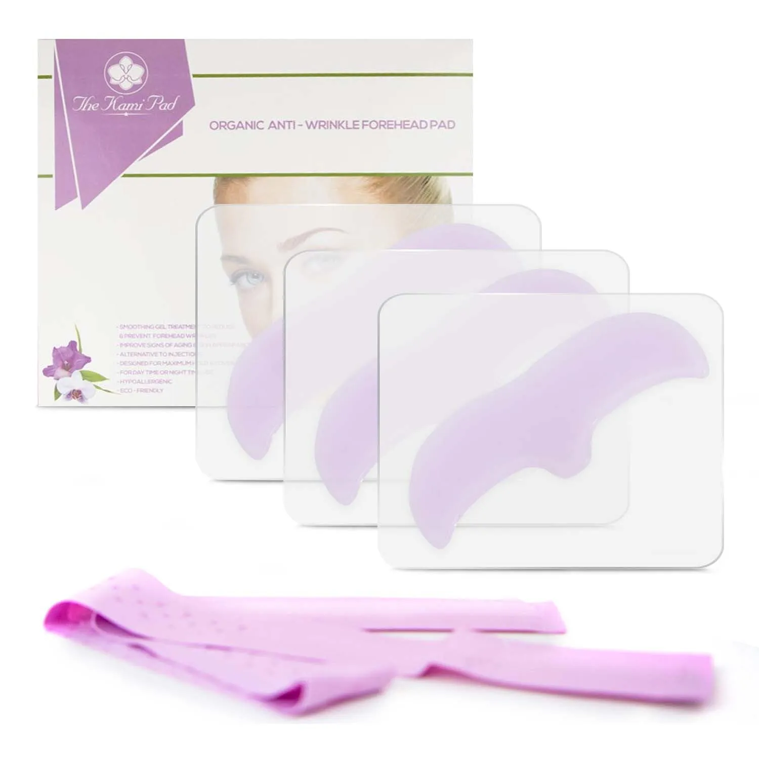 Kami Pure Anti-Wrinkle Forehead Pad - Reusable Silicone Gel Anti-Aging Collagen Patch to Repair, Hydrate, & Smooth Skin, Botox Filler Alternative, 3 Pack, Self Care, Gift for Her, Mother's Day Gift