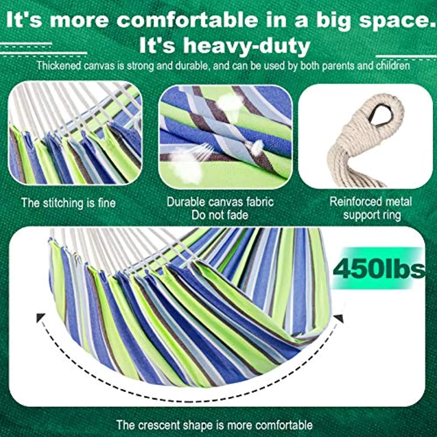 Kanchimi Hammock with Stand,Max Load 450lbs,Portable Double Hammock for para Patio,Indoor Outdoor Hammock with Stand 2 Person Heavy Duty,Premium Carrying Case Included（Bluegreen）