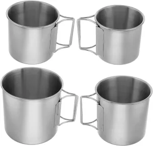 KESYOO 4pcs Portable Stainless Steel Camping Cup Set Foldable Handle Design for Travel Outdoor Adventures Durable Canteen Cups for Water Tea Beer for Hiking Climbing