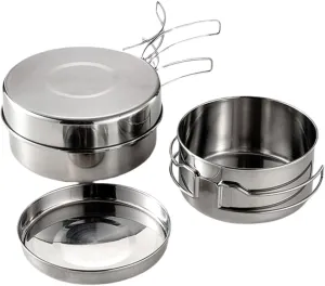 KICHOUSE Cooking Pot Pan Set Camping Cookware Set Portable Cooking Stove Stew Pot Frying Pan Plates and Cups Stainless Steel Cookware for Outdoor