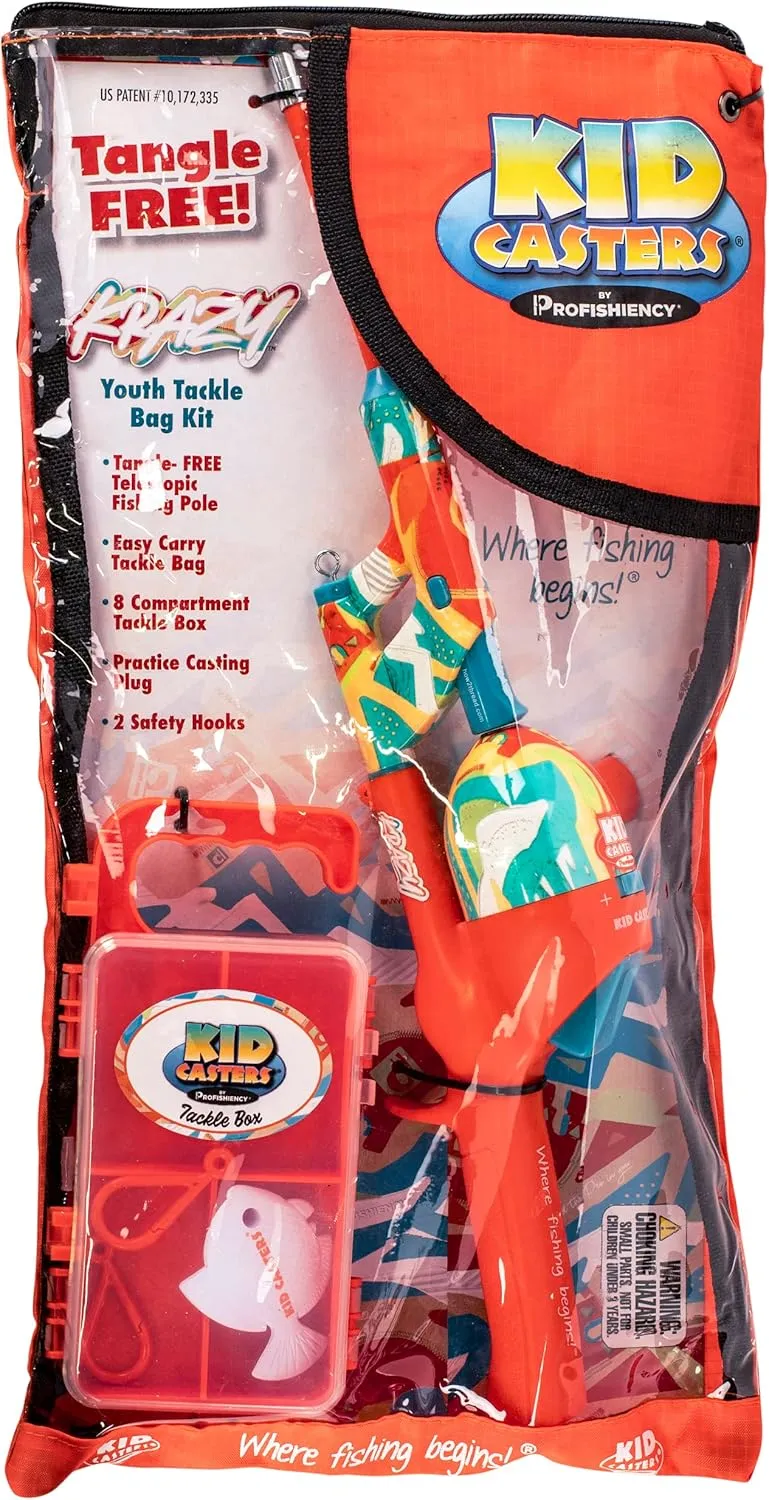 Kid Casters Tangle-Free Telescopic Fishing Rod, Tackle Box & Back Pack Complete Kit