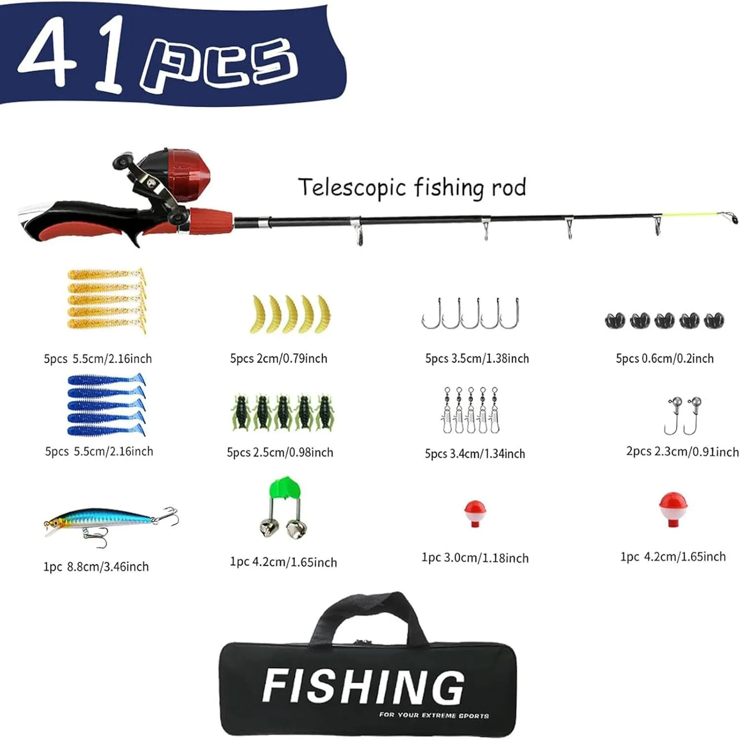 Kid Fishing Pole, Beginner Fishing Kit, Portable Telescopic Fishingrod, with Spinning Reel, Portable Bag, Tackle Box for Girls, Boys, Youth Gift Telescopic Rod