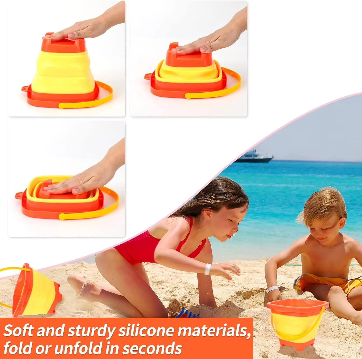 Kids Fishing Net - Telescopic Landing Net with Aluminum Pole Handle, Collapsible Bucket Sand Pail, Butterfly Net for Outdoor Play