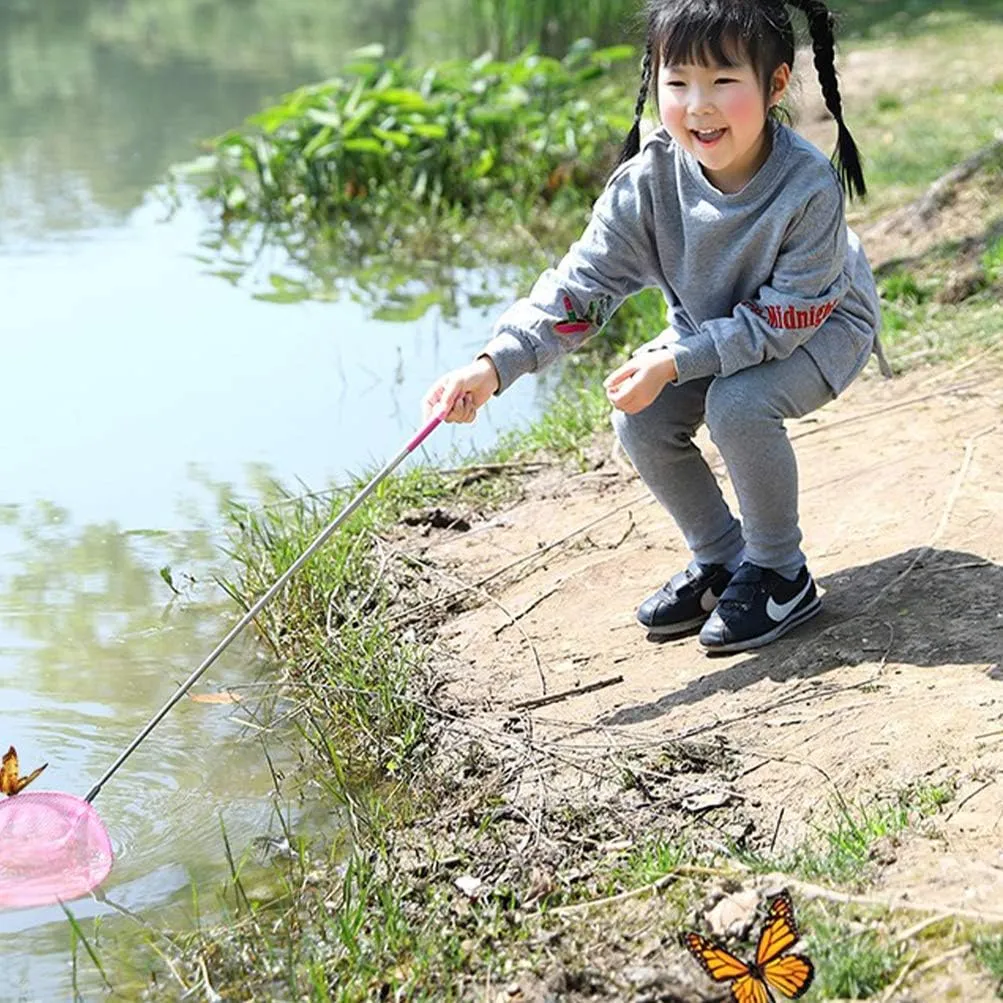 Kids Fishing Net Toy Telescopic Net Plastic Ring Landing Net for Catch Butterfly Fish Children Beach Garden Toy 3pcs Blue Red Green