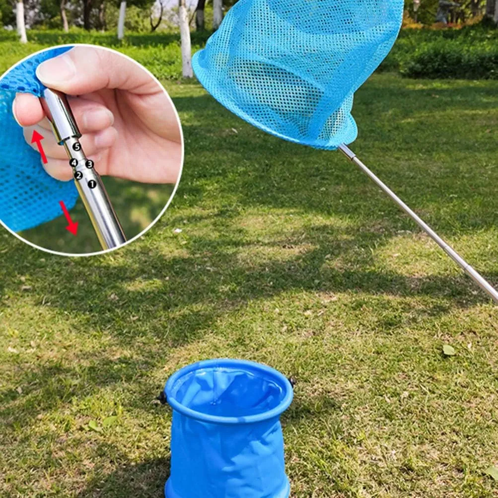 Kids Fishing Net Toy Telescopic Net Plastic Ring Landing Net for Catch Butterfly Fish Children Beach Garden Toy 3pcs Blue Red Green