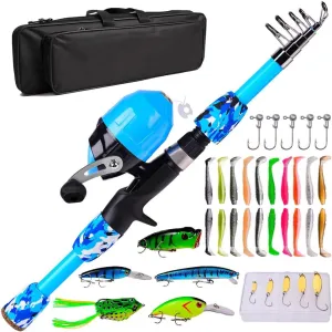 Kids Fishing Pole and Spincast Reel Combo Kit Portable Telescopic Fishing Rod Combo Full Kits for Boys, Girls, and Adults